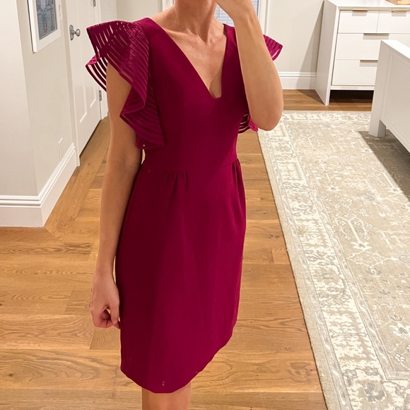 Trina Turk Maroon Flutter Sleeve Dress - Picture 2 of 8